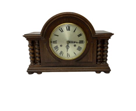 Oak cased Westminster chiming mantle clock