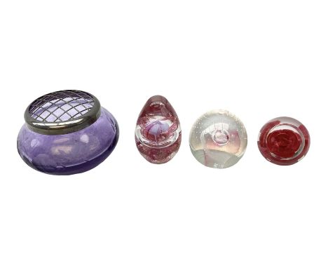 Caithness paperweight 'Pink champagne', together with two other glass paperweights and a Caithness bowl, tallest example H10c