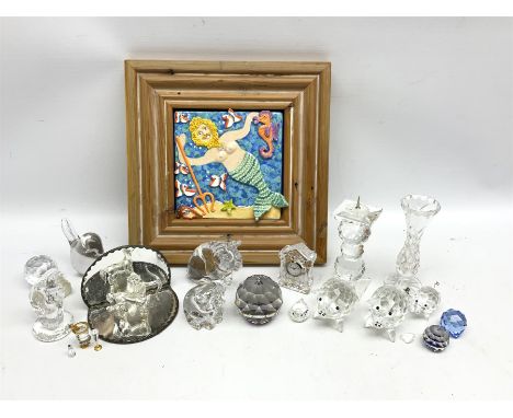 Collection of glass figures and ornaments, to include Waterford pig, Wedgwood pig, Swarovski paperweights etc, together with 