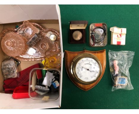 A VINTAGE BAROMETER, VARIOUS COINAGE ETC. 