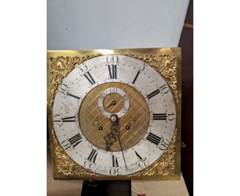 A GEORGIAN OAK CASED 8 DAY LONG CASE CLOCK, WITH BRASS AND SILVERED DIAL SIGNED COATS WIGAN. 