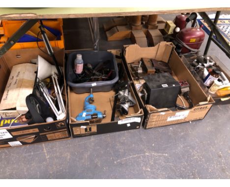 A SIMAIR COMPRESSOR, A BUSHING TOOL, VICES, AN ANGLE POISE LAMP,  LATHES AND CLOCK MAKING ACCESSORIES