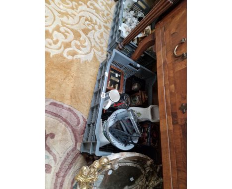 A MIRROR, A MODERN CARRIAGE AND OTHER CLOCKS, A TABLE LAMP, A MINIATURE TEA SET, OTHER CERAMICS AND EPHEMERA