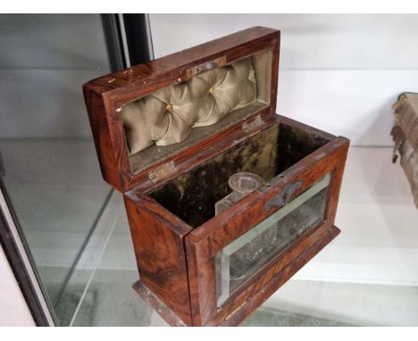 A 19th C. GLAZED WALNUT SCENT BOTTLE BOX WITH ONE BOTTLE