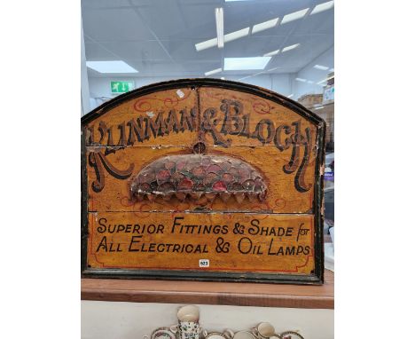 A KUNMAN &amp; BLOCH LIGHT SHADE SUPPLIERS PAINTED WOOD SHOP SIGN