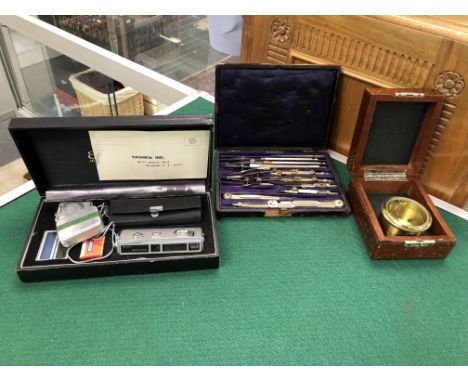 A CASED YASHICA ATORON SUBMINIATURE CAMERA COMPLETE WITH ACCESSORIES TOGETHER WITH A CASED REEVES &amp; SONS LTD DRAUGHTSMAN'
