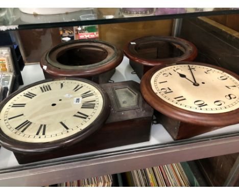 FOUR MAHOGANY WALL CLOCK CASES TO INCLUDE ONE DROP DIAL CASE