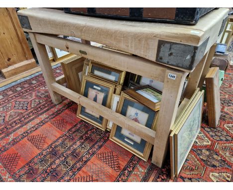 A GOOD QUALITY VINTAGE BEECH BUTCHERS BLOCK LABELED G.RUSHBROOKE (SMITHFIELD LONDON). 122 x 62 x 84 H cm