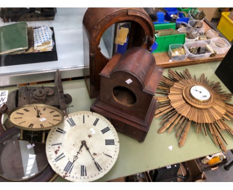 A SUNBURST CASED TIME PIECE, VARIOUS CLOCK CASES AND MOVEMENTS