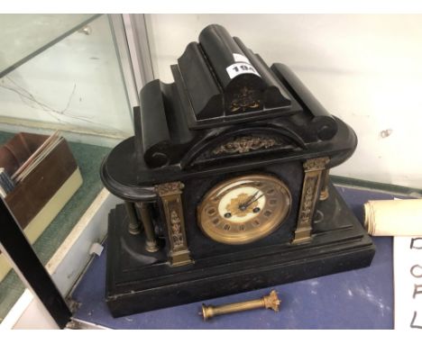 A BLACK SLATE CLOCK, THE DIAL SIGNED PYKE