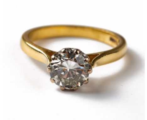 A single stone diamond ring, the brilliant cut diamond in simple ten claw coronet mount, 18ct gold shank, diamond approximate