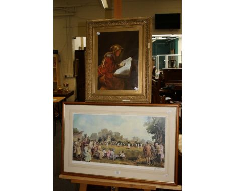After Edward Sturgeon, a pencil signed print of a village cricket match, together with a gilt framed print after the Old Mast