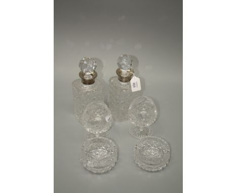 A pair of mallet form decanters, each with silver collar, together with a good quantity of lead crystal drinking glasses, sor