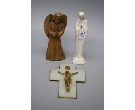 A group of items largely 20th century of Christian religious nature including crucifix, copper relief plaques of the Holy Mot