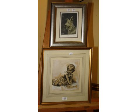 John Campbell (20th century) A sulky child black chalk and wash with white heightening, signed lower right 23 x 21cm together