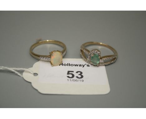 An opal ring in 9ct mount together with an emerald set ring