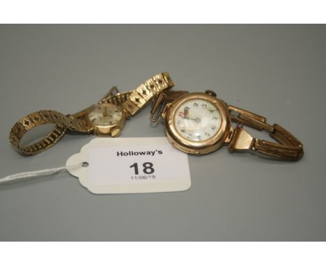A lady's 9ct gold Rotary wristwatch, circular dial, and integral textured link bracelet, together with a lady's 9ct gold wris