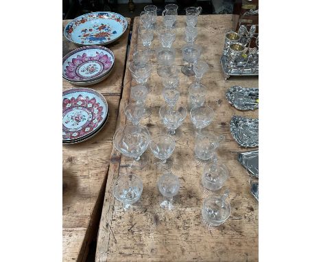 A group of Victorian and later glassware, including a set of nine Edwardian etched custard cups, a set of six Victorian vine-