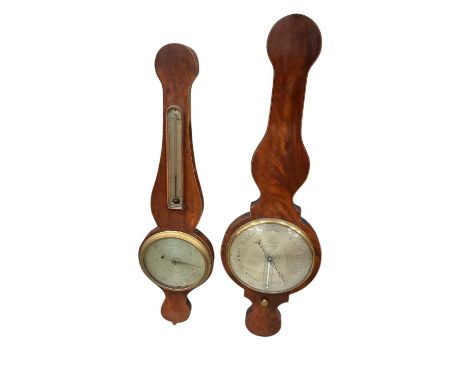 Two 19th century banjo barometers and three stick barometers, one Penca - London, and a box of parts