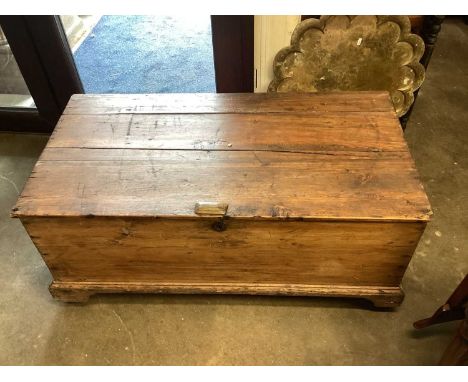 Old pine trunk with side handles, 104cm wide, 54cm deep, 43cm high