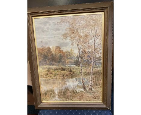 Tom Hunn (1857-1928) watercolour, river landscape, signed, glazed frame