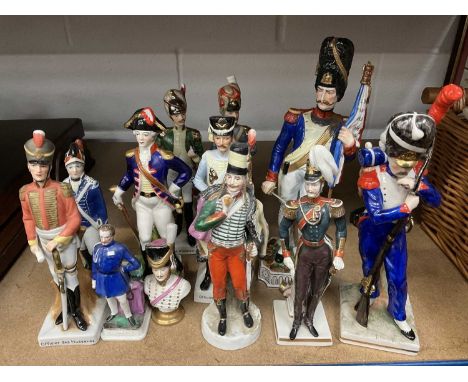 Collection of twelve continental porcelain military figures