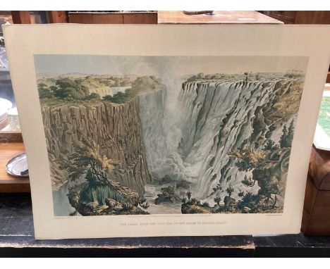 Collection of 6 prints after Thomas Baines mainly views near The Victoria Falls, South Africa, together with a larger framed 