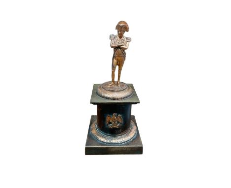 Bronzed and patinated sculpture of Napoleon, on a square base, 25.5cm high