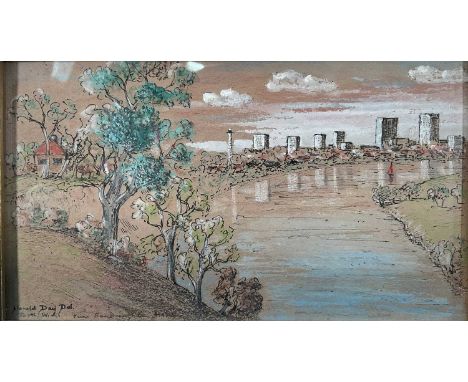 Harold Day, mixed media, 'Perth W. A. From Sandringham Hotel, signed and inscribed, 11 x 21cm, together with another titled M