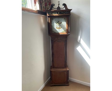 George III 8 day longcase clock, by Sam Maddock, Winsford with painted arched dial with revolving lunar arch in inlaid mahoga