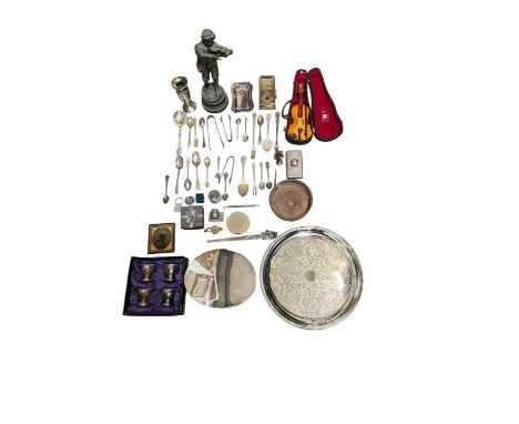 Group of silver plated together with three Rolex spoons and a Rolex pen and other sundry items 