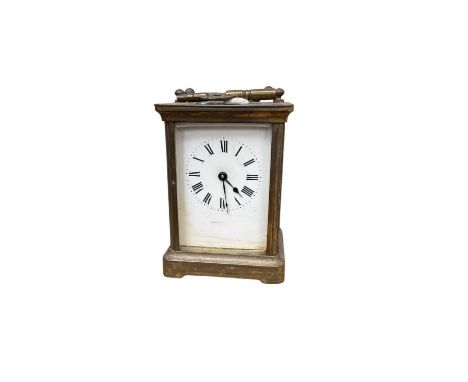 Antique brass case carriage clock with enamel dial, 11.5cm high