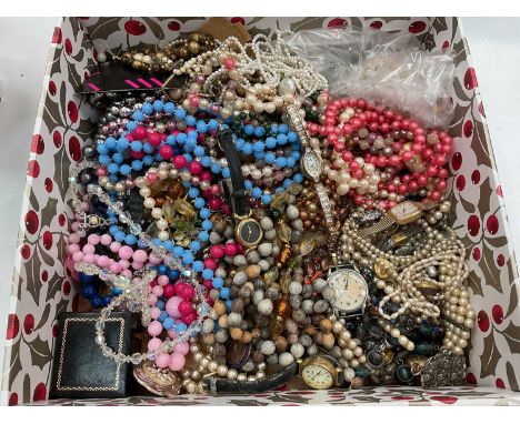Group of vintage beads, other jewellery and wristwatches