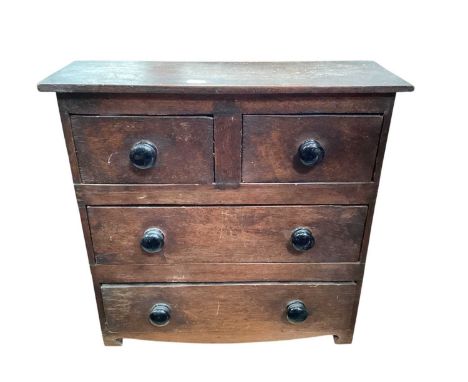 Early 19th century miniature chest of three long drawers, 48cm wide, 16cm deep, 48cm high 