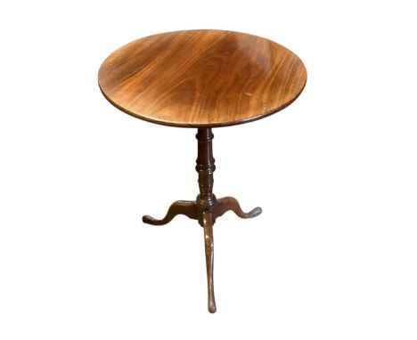 Nineteenth century mahogany tilt top wine table on pedestal base, 52cm diameter, 69cm high