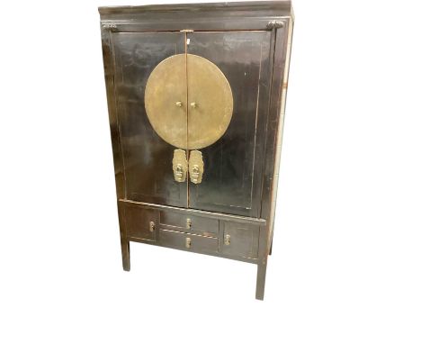 Oriental black lacquered cabinet, 103cm wide, 57cm deep, 172cm high