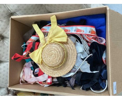 Large collection of antique dolls, French wigs, hats, threading elastic bear eyes, ribbons, etc