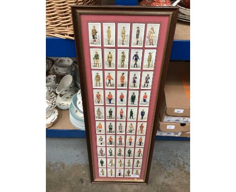 Collection of cigarette cards, tea cards and trade cards, in albums, loose in tins, and a glazed frame containing a set of Pl