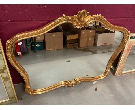 Gilt framed over mantel wall mirror, 76cm x 92cm overall, together with four other wall mirrors (5)