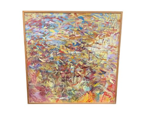 Eddie Wilson large abstract oil on canvas- 'Water' 2003, signed verso, in wooden frame, 125.5cm² overall