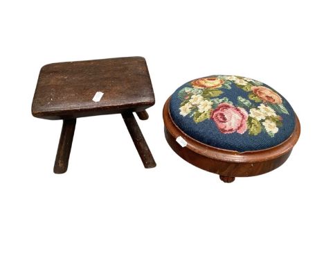 19th century milking stool and Victorian needlework stool (2)