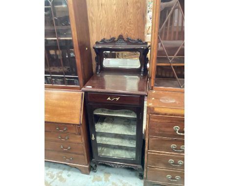 Edwardian mahogany music cabinet with raised bevelled mirror back, 57cm wide, 45.5cm deep, 149cm high