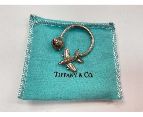 Tiffany &amp; Co silver aeroplane and globe key ring (London 1999), in pouch 