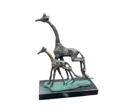 Contemporary bronzed metal abstract sculpture of giraffes, 30cm in height. 