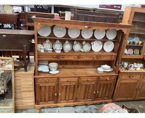 Victorian style pine two height dresser, 182cm wide, 40.5cm deep, 192cm high