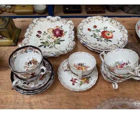A late 19th century part tea service, various Samuel Alcock dessert plates etc