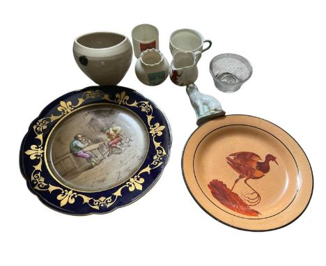 Various ceramics including Staffordshire cat figurine, sundries