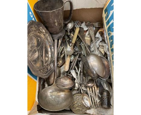 Group of silver plated flatware, other items and some silver handled butter knives