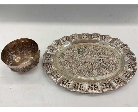 Eastern white metal tray and small bowl (2)