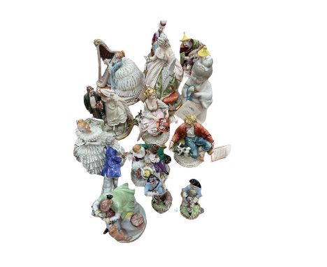 Collection of modern Dresden, Leonardo and other ceramic figures.